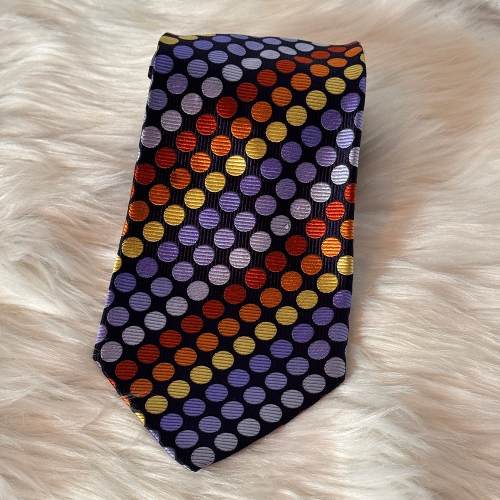 Fratelli Moda 100%‎ silk men’s Red and Orange Polka Dot Tie multi colored